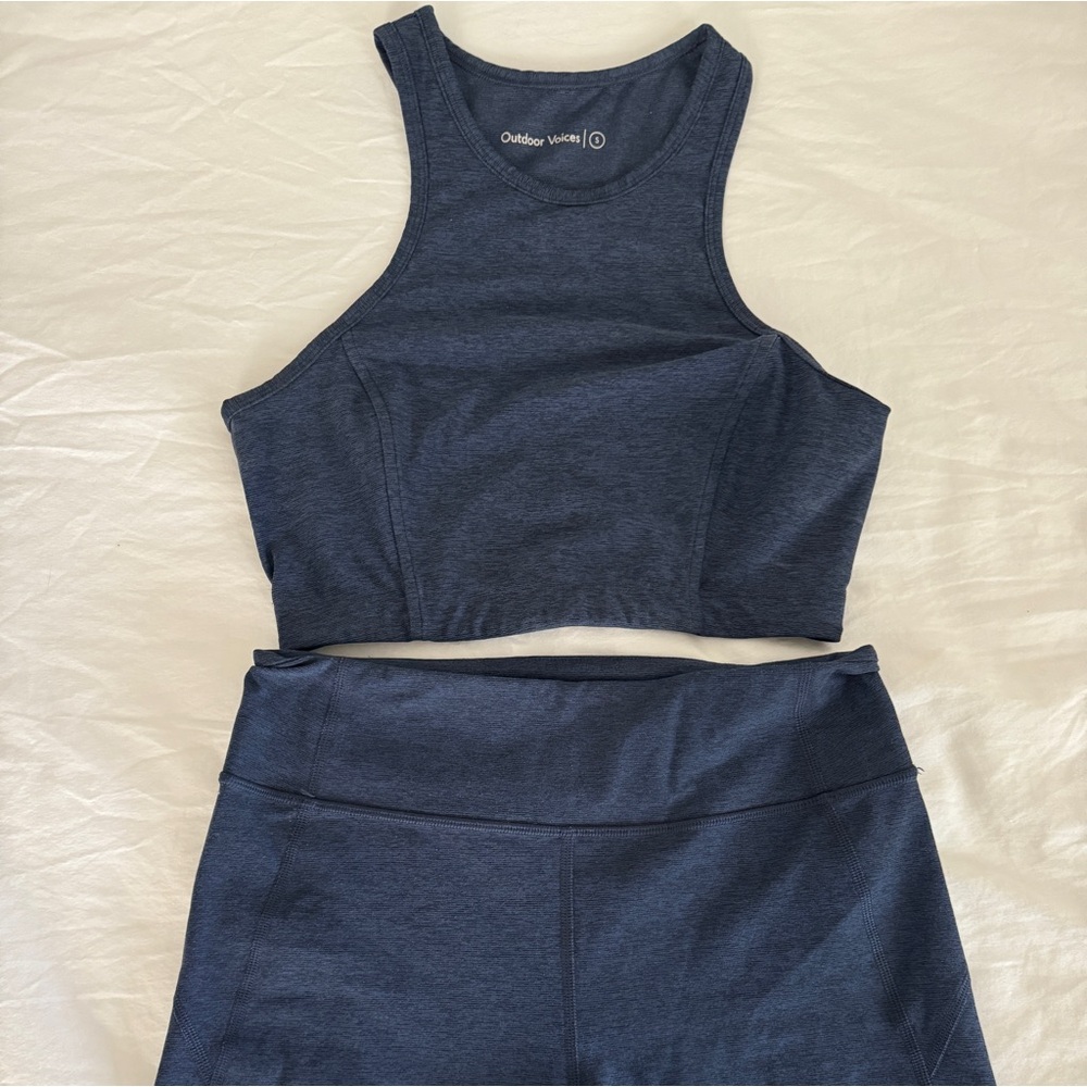 Outdoor Voices Set - Athena Crop Top & Warmup Shorts - Navy
